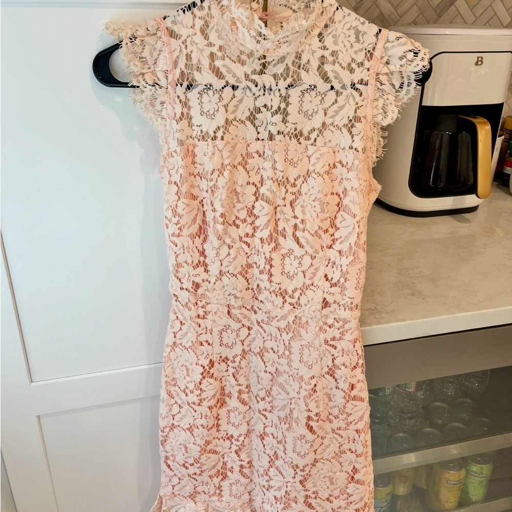 Elegant Lace Midi Dress in Pink and White